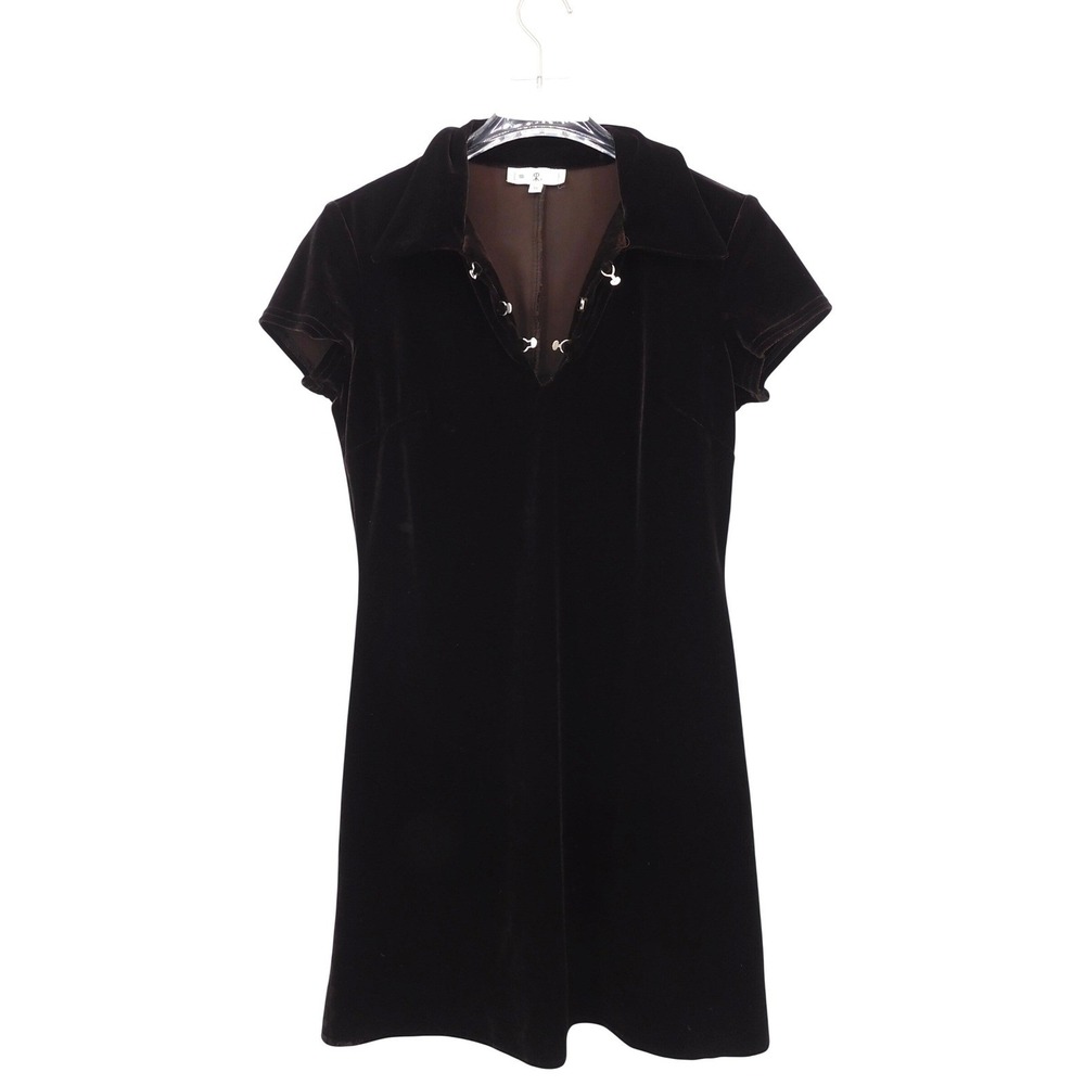 Rampage Vintage‎ Brown Velvet Mini Dress Short Sleeve Hook Eye Collar Small